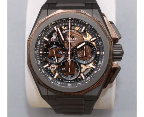 Zenith El Primero Defy Extreme 18ct gold and titanium automatic chronograph wristwatch, signed skeletonised dial with baton h