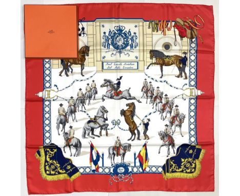 Hermes silk scarf, 'Real Escuela Andaluza del Arte Galere', designed by Hubert de Watrigant c1996, tribute to the equestrian 