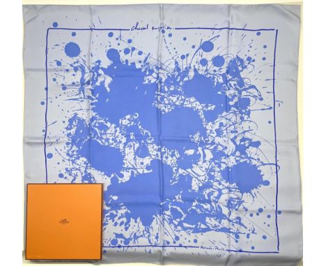 Hermes silk scarf, 'Cheval Surprise', designed by Dimitri Rybaltchenko c2004, equestrian motif in light blue colourway, 90 x 