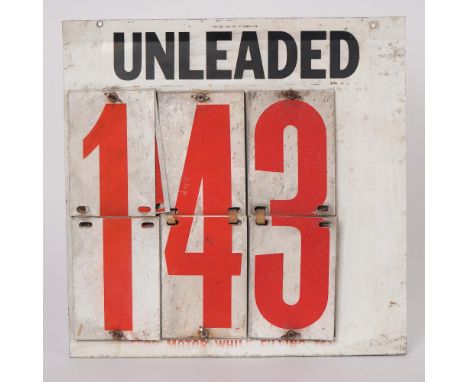 Vintage gas station price sign featuring a flip-number panel design marked UNLEADED in bold black lettering across the top. T