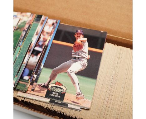 Box of Topps Stadium Club baseball trading cards from 1992, including numerous cards from the MLB debut series dated April 10