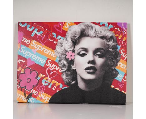 Bold and colorful pop art canvas print featuring an iconic black-and-white image of Marilyn Monroe against a vibrant backgrou