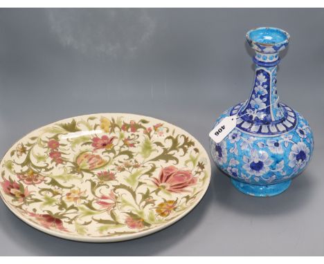 A Persian Iznik style vase and a Zsolnay porcelain dish