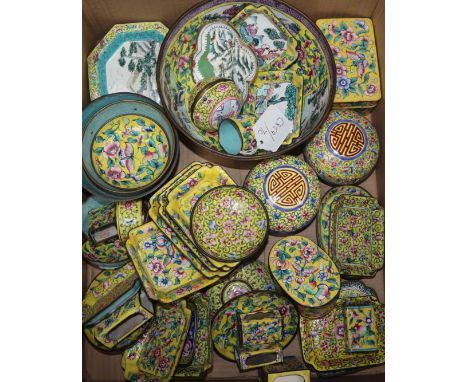 A large group of Chinese Canton enamel yellow ground vases, 19th/20th century