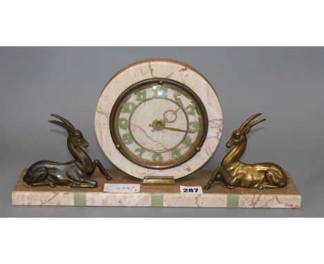 An Art Deco marble mantel clock