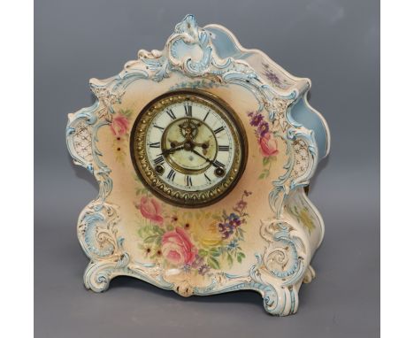 A Royal Bonn "La Vogue" porcelain mantel clock with American movement
