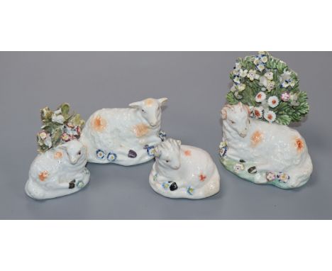 Four Derby figures of sheep, late 18th/early 19th century, three with patch marks, 4.5-9cmProvenance -Dennis G Rice collectio