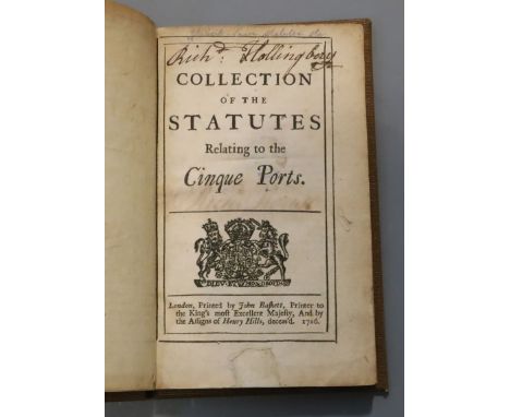 CINQUE-PORTS: A Collection of The Statutes relating to The Cinque Ports, 12mo, rebound modern cloth, John Baskett, London 172