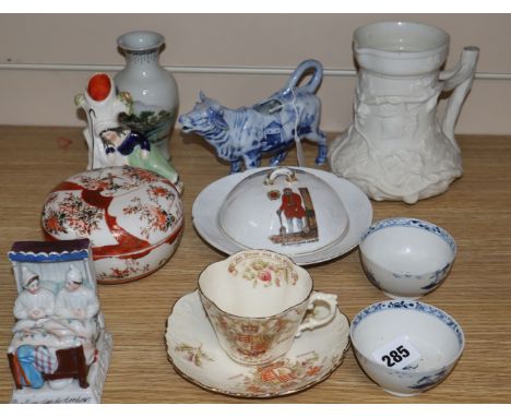 Two Caughley blue and white tea bowls and mixed ceramics