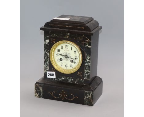 A French slate and marble mantel clock