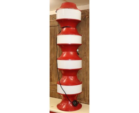 A 1970's red tin and glass floor lamp H.117cm