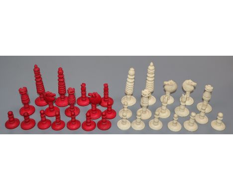 An ivory and stained ivory chess set