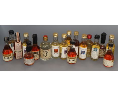 A quantity of assorted miniature Whiskies, including Bourbon, Oak Cross and Compass box