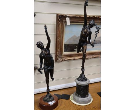 After Giambologna (1529-1608). A pair of late 19th century French bronze figures of Mercury and Fortuna tallest 90cm