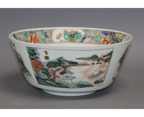 A 19th century Chinese famille verte bowl, with Kangxi mark diameter 22cm