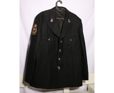 Ministry Of Defence dress uniform black jacket with Dewhirst label with MOD enamel collar badges, ERII buttons by Firmin and 