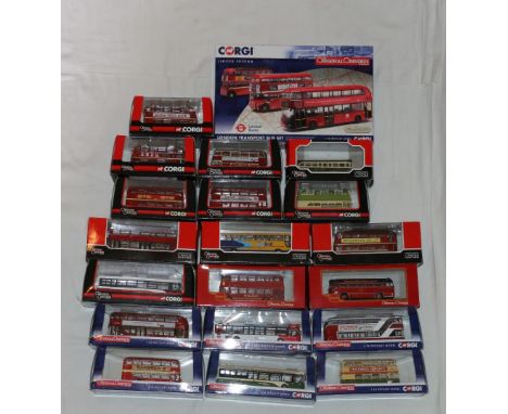 Twenty Corgi The Original Omnibus Company 1/76 scale diecast model buses including London Transport Bus Set OM49904 etc., eac