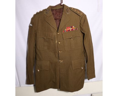 British Army dress uniform khaki green jacket with Royal Engineers brass buttons by Gaunt and Son, Ubique collar badges and m