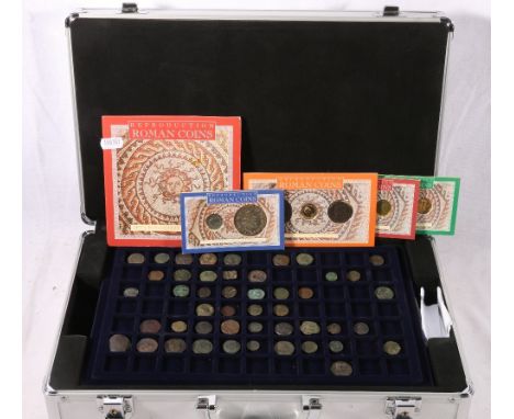 Approximately 100 ancient coins, mostly Roman sestertius, antoninianus, dupodius and denari, also carded reproductions within