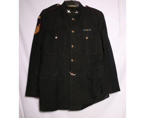 British Army dress uniform black jacket with H Lotery and Co Ltd label dated 1956 with Parachute Regiment insignia including 