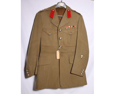 British Army dress uniform jacket with Jones Chalk and Dawson Ltd label having Gaunt of London staybrite buttons, bullion sho