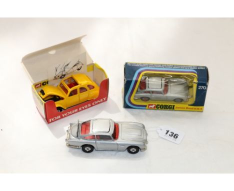 Corgi Toys diecast James Bond related models including 270 Aston Martin DB5 with secret instructions packet and two additiona