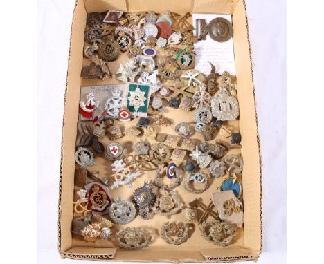 Military and other badges and buttons including two Services Rendered King's badges RAF5952 and 168612, Royal Scots silver an