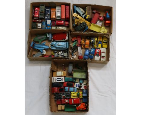 Around sixty playworn Dinky, Corgi and other diecast model vehicles including Dinky Ed Strakers Car, Thunderbird 2, 105 Maxim