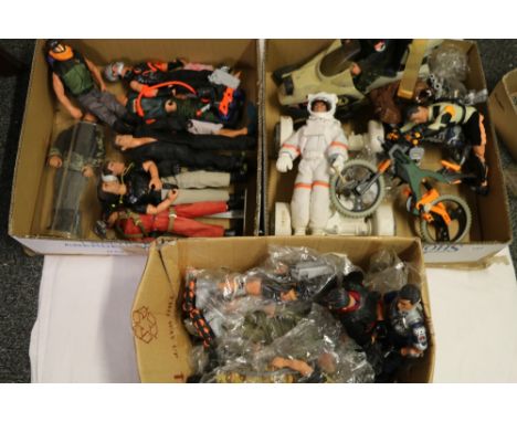 Twenty one Action Man and possibly other dolls including trail bike, helicopter, moon buggy, roller blades etc. 