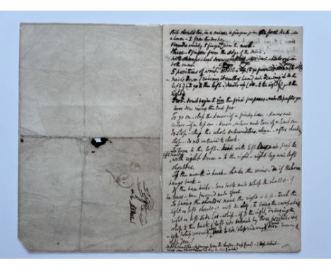 An original short manuscript by Robert Browning, titled, Instructions for Riding. Unsigned, provenance, The Robert Browning S