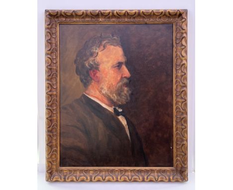 An oil on canvas portrait of Robert Browning after a painting by George Frederic Watts, unsigned attributed work by Robert Ba