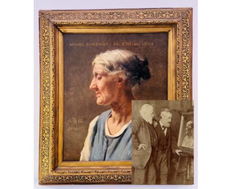 Robert Barrett Browning, 1846-1912. oil on canvas portrait of Honore Charbonier age 80. monogramed and dated 1882. 72cm x 63c