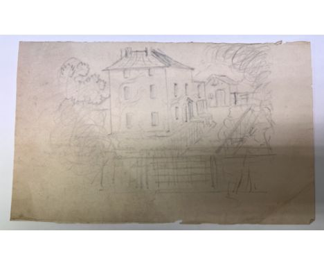 Sarianna Browning, a small framed pencil sketch inscribed on Reverse, House at Hatcham where Robert lived when meeting with E