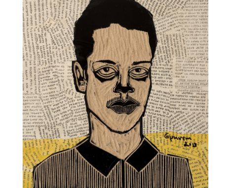 Ephrem  Solomon (Ethiopian, born 1983)Untitled (Portrait Series), 2013 (3) woodcut and mixed media 32 x 32cm (12 5/8 x 12 5/8