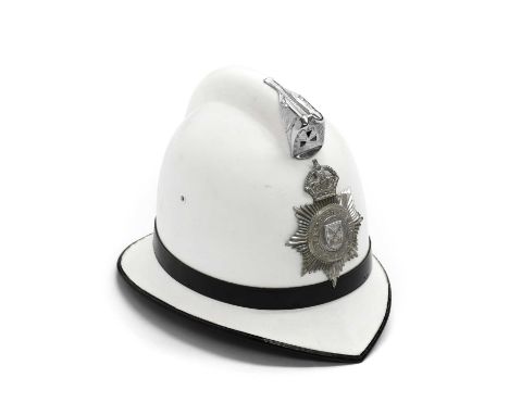 A Peterborough City Police Coxcomb Helmet, with one piece white fibreglass skull, with chromium plated diestamped coxcomb and