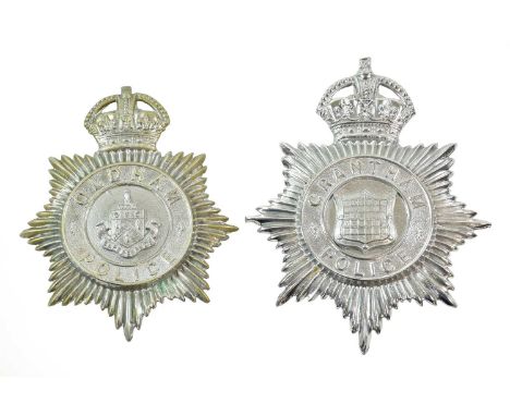 A Grantham Police Helmet Plate, in die stamped chromium plate, with King's crown over star, circlet and applied coat of arms,