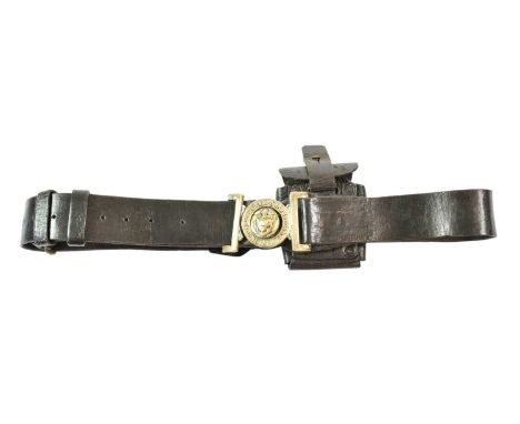 An Edwardian Rochdale Borough Constabulary Black Leather Belt, with nickel plated buckle of circlet enclosing a coat of arms,