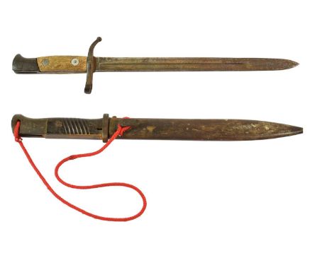 A Second World War German Model 1884/98 Bayonet, the 25cm blued steel blade stamped RICH.A.HERDER and numbered 5198 at the ri