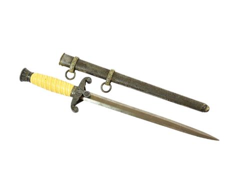 A Second World War German Army Dagger, with 25cm unsigned double edge steel blade, the silver plated white metal hilt with wr