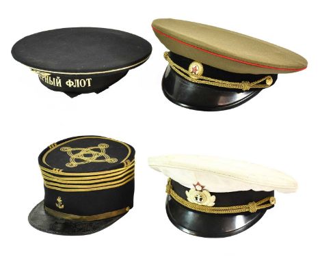A French Marine Infantry Colonel's Kepi, in black wool with gold gimp top and rank bands, gilt metal cap badge, gold lace chi