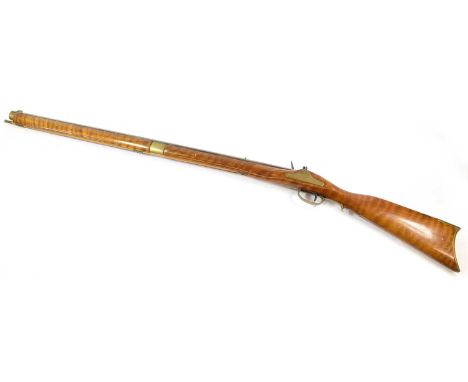 A Non-working Copy of an American Flintlock Plains Rifle, with 83cm blued octagonal steel barrel, the lock plate engraved Haw