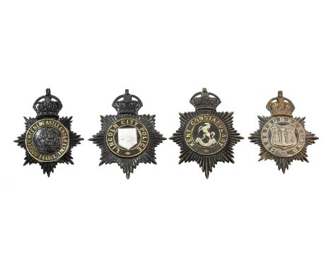 A Borough of Newcastle under Lyme Police Helmet Plate, in glossy blackened die stamped two piece brass with King's crown over