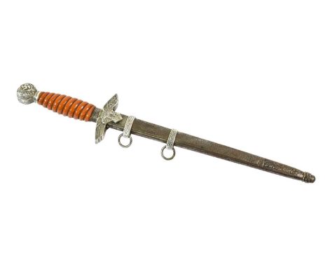 A Second World War German Luftwaffe Dagger, second pattern, the 25cm double edge steel blade with maker's mark for F W Holler