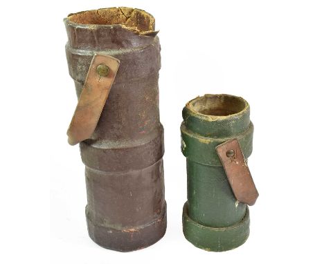 Two First World War Shell Carriers, the cork bodies covered in green and brown canvas with coloured transfer coat of arms and