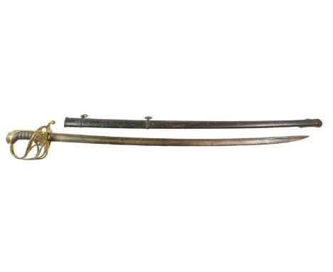 A Victorian 1822 Pattern Infantry Officer's Sword, the 81.5cm quill back steel blade bearing traces of engraved decoration, t