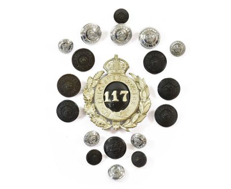A Leicester Borough Police Helmet Plate, in die stamped white metal with King's crown over wreath and garter enclosing a blac
