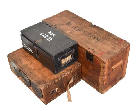A Second World War German Grey Painted Wood Ammunition Case, with later stencilled lettering Heeres-Munition Gesamtgew 8.9kg,