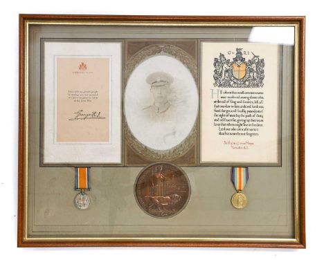 A First World War Casualty Group, comprising British War Medal, Victory Medal and Memorial Plaque, awarded to 58058 PTE.S.(Sy