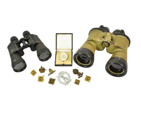 A Pair of Second World War German U-boat 7X50 Binoculars by Carl Zeis, Jena, the green crinkle enamel body numbered 45893 and