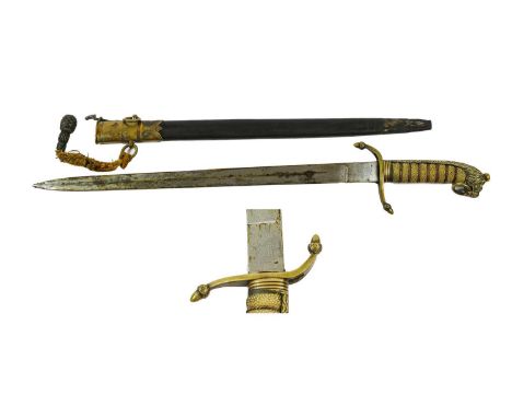 An Early 20th Century Royal Navy Dirk, the 45cm single edge steel blade etched with Royal coat of arms, crowned fouled anchor